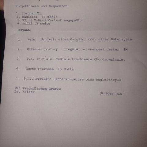 MRT BEFUND 6.8.14 - (Knie, OP, Orthopädie)