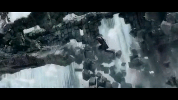 Legolas stößt sich von fallenden Felsen ab in 'Der Hobbit' - (Physik, Naturwissenschaft)