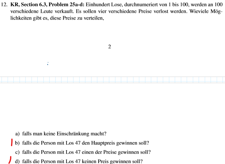 Kombinatorik: Aufgaben Lose? (Mathematik, Universität)