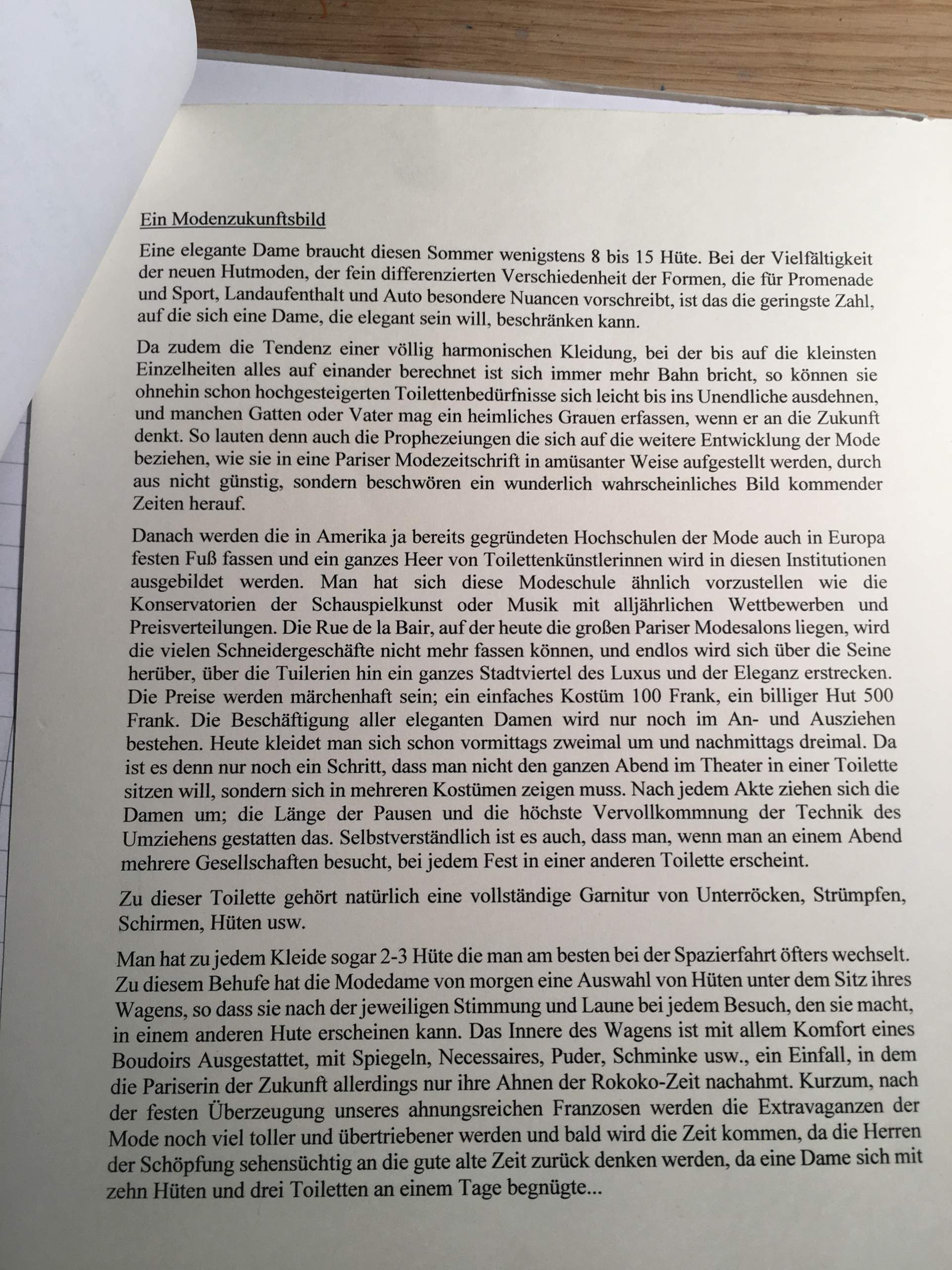 Kommentar schreiben zu einem Zeitungsartikel von 1907? (Schule, Deutsch)