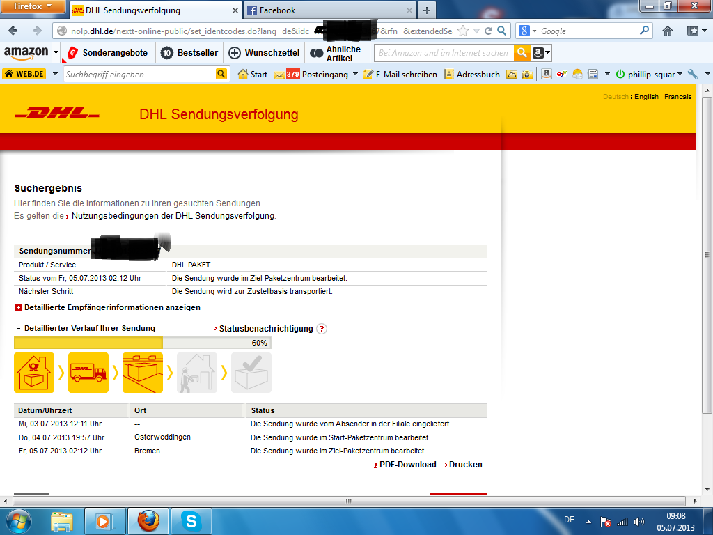 kommt das heute? Die Sendung wurde im Ziel-Paketzentrum bearbeitet