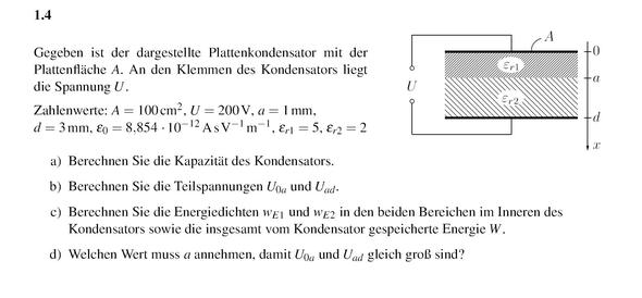 Kondensator mit zwei Dielektrika (Schule, Mathematik, Universität)