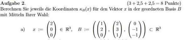 Koordinaten von Vektor x in geordneter Basis berechnen?