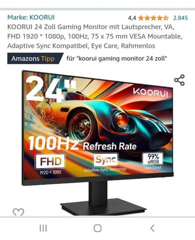 KOORUI Gaming Monitor 24 Zoll FHD PC Bildschirm VA 165Hz 1ms