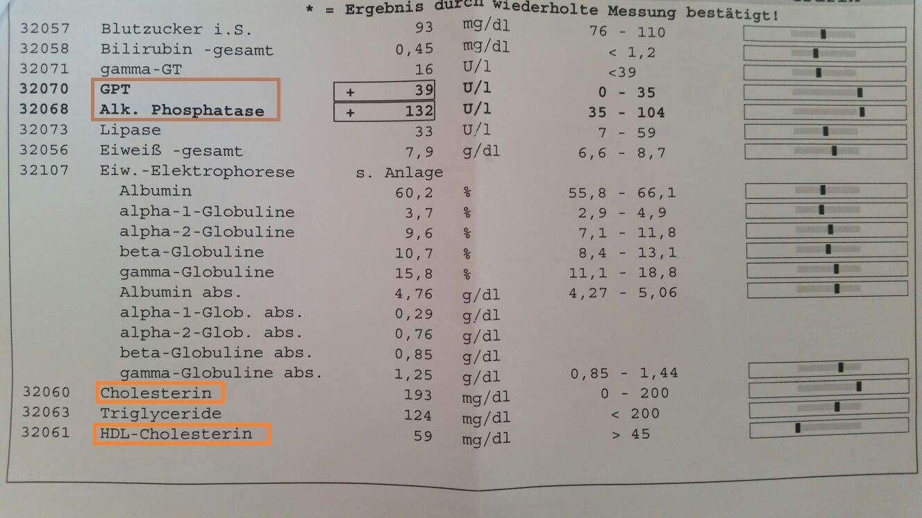 Kopie der Blutwerte, viele Werte schlecht aber Arzt hat nichts gesagt