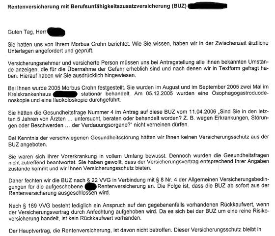 Kundigung Berufsunfahigkeitsvers Wegen Angebl Nichtangabe Vorerkrankung Versicherung Berufsunfaehigkeit Chronisch