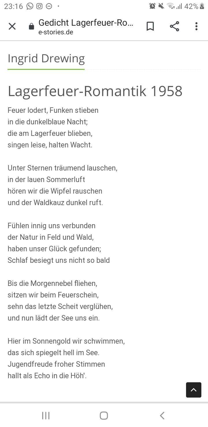 Lagerfeuer-Romantik Gedichtanalyse? (Schule, Gedicht, Lyrik)