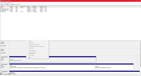 Datenträgerverwaltung mit DropDown Menü bei Festplatte - (Computer, PC, Technik)