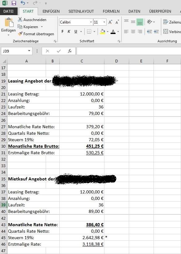 Leasing Berechnung - Feste Leasingrate (Microsoft Excel, Zinssatz)