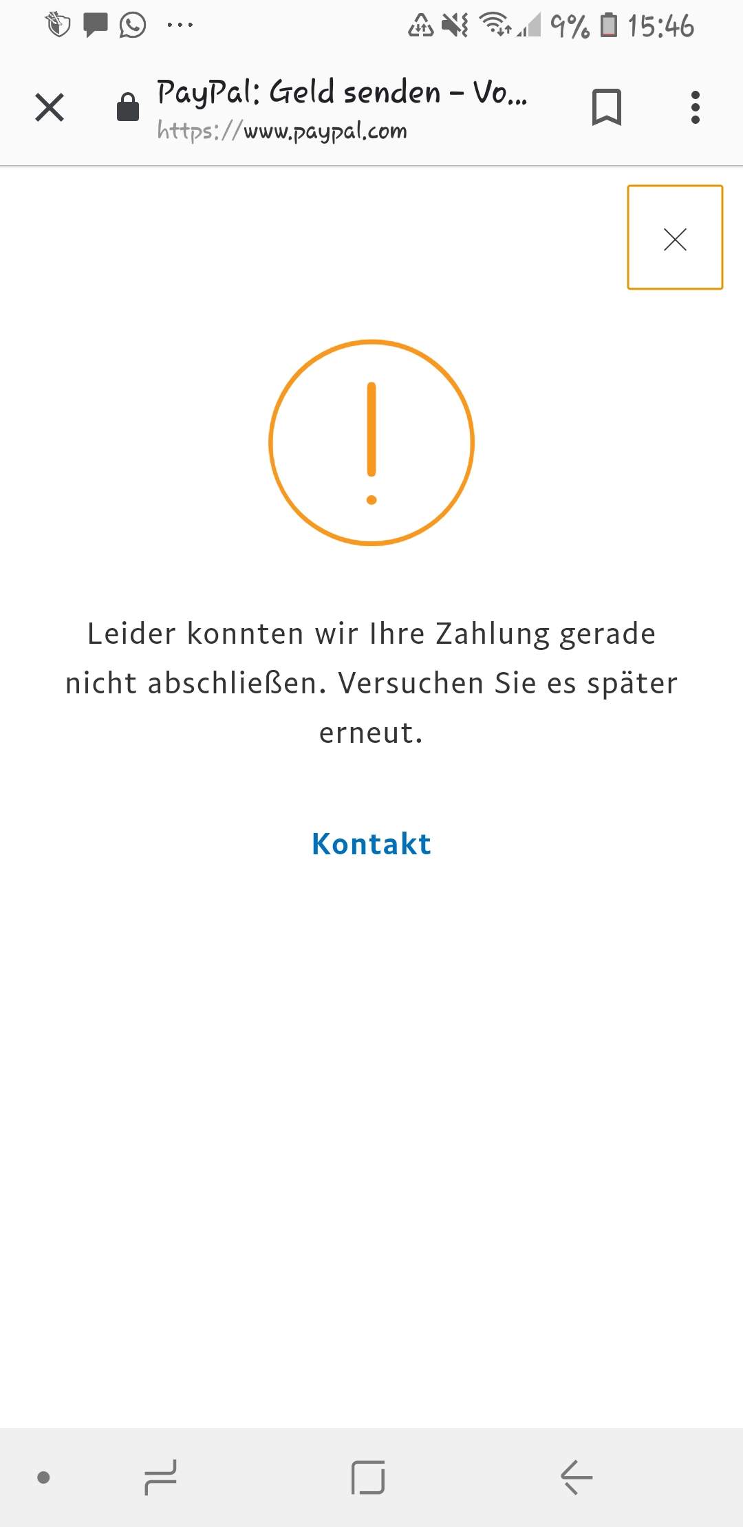 Leider konnten wir ihre Zahlung gerade nicht abschließen. Paypal