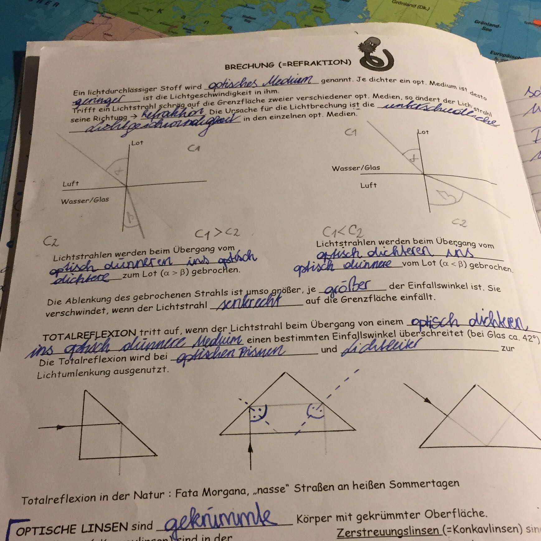 Licht brechung wie geht das / totalreflexion? (Physik) Licht brechung wie geht das / totalreflexion? (Physik)