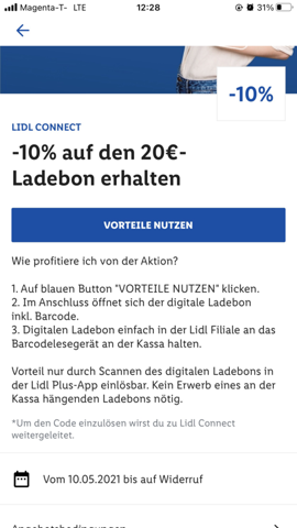 Lidl -10% auf den 20 Euro Ladebon erhalten?