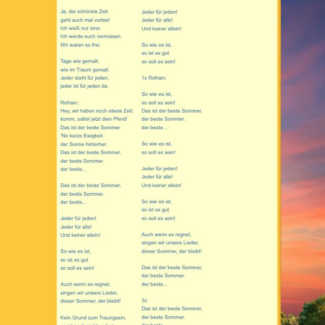 Lied "Bester Sommer" in voller Länge? (Film, Pferde, Kino)