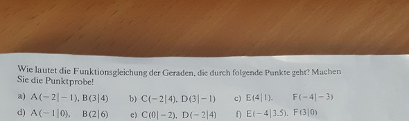 Punktprobe lineare Funktion und Punktprobe? (Schule, Mathematik, Rechnung)