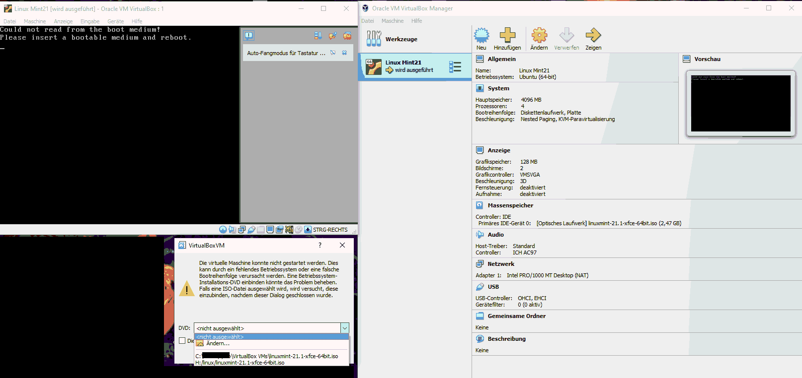 Linux in VBox installieren...warum gehts nicht? (Ubuntu, VirtualBox