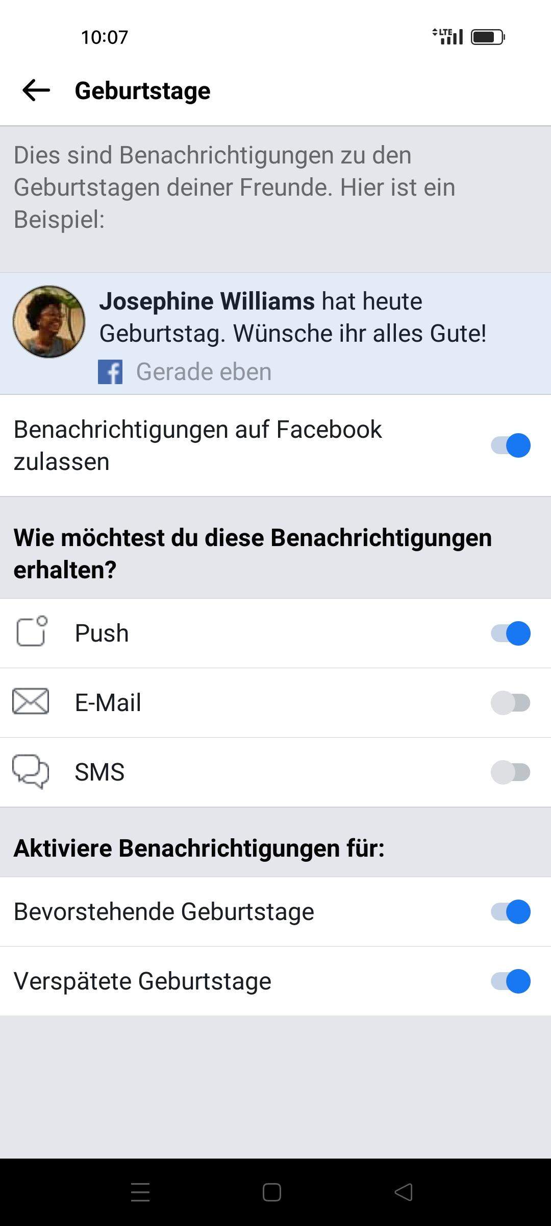 "Lite" App (Facebook) wie werden Geburtstage angezeigt / daran erinnert? (Geburtstag