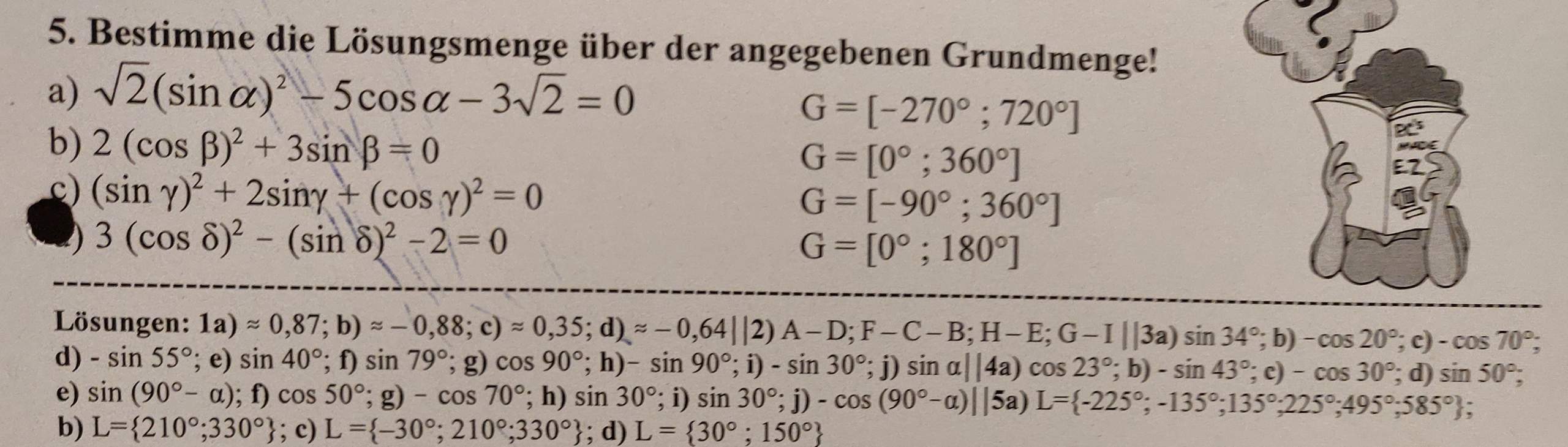 Lösungsmenge über Grundmenge bestimmen (mit cos/sin)? (Schule