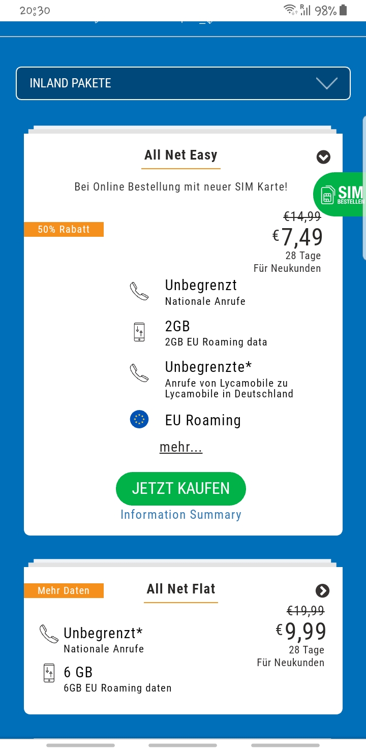 Lycamobile M Handy Tarife