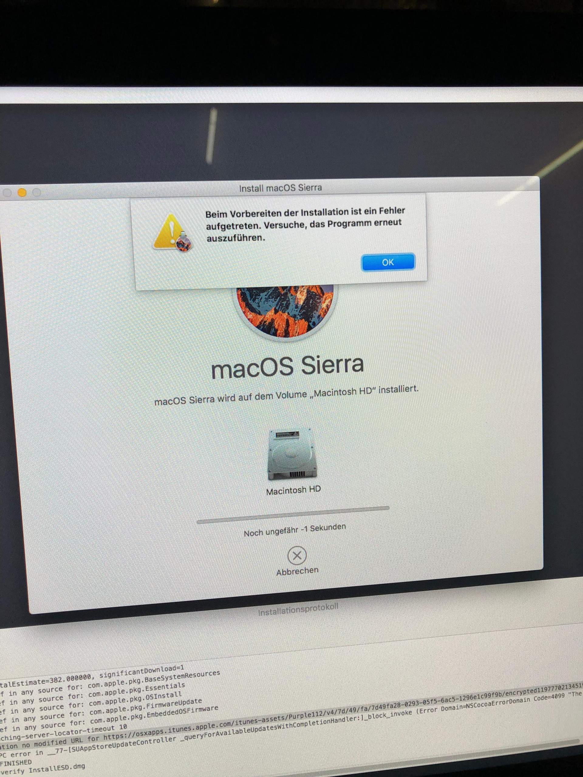 macOS Sierra Installation fehlgeschlagen? (Betriebssystem, iMac, Betriebssystem installieren)