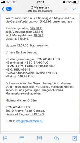 Mahnung Grindplay Gerichtsverfahren