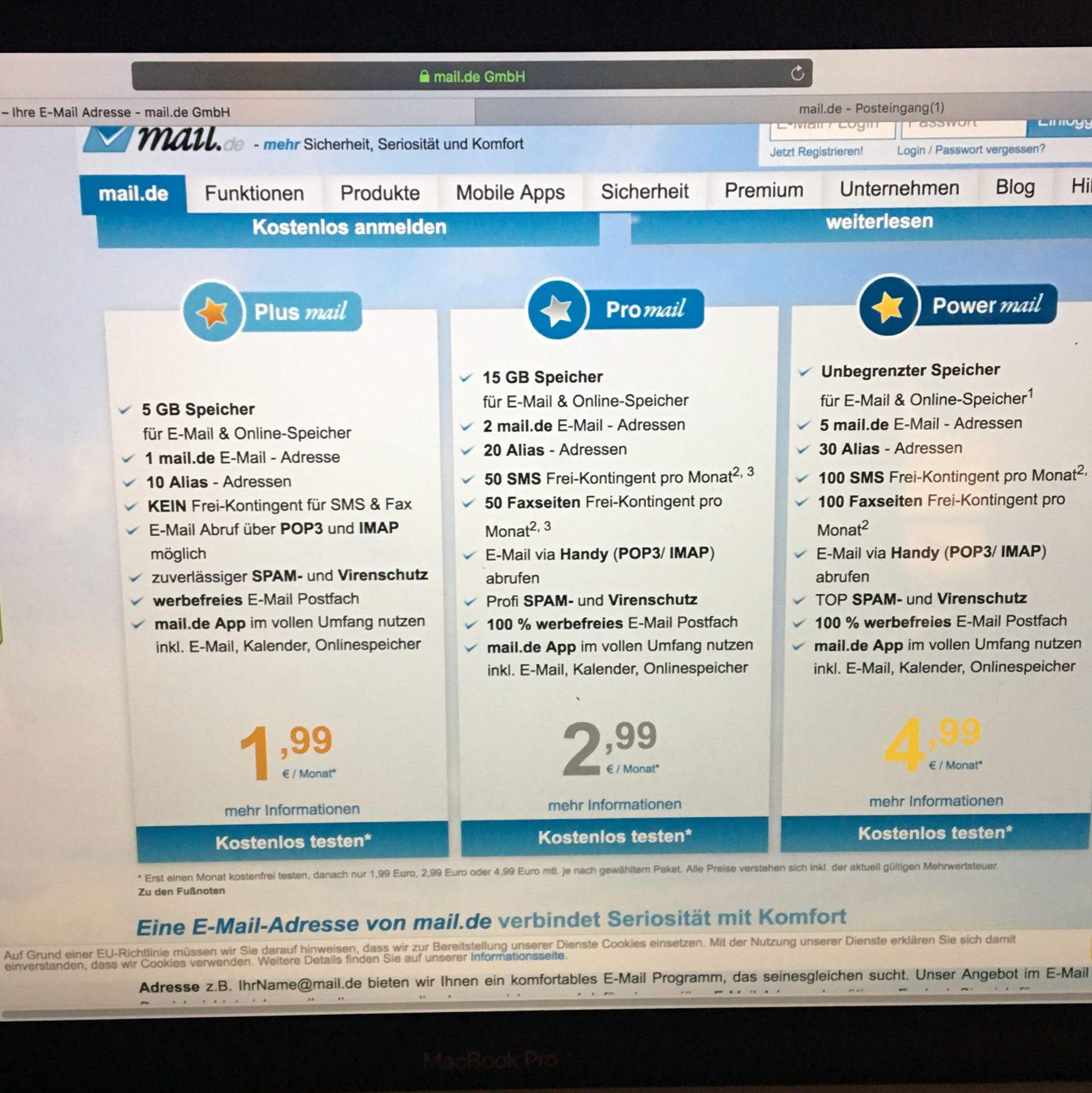 Promucil Mail.de ProMail obwohl als FreeMail angemeldet? (E-Mail)