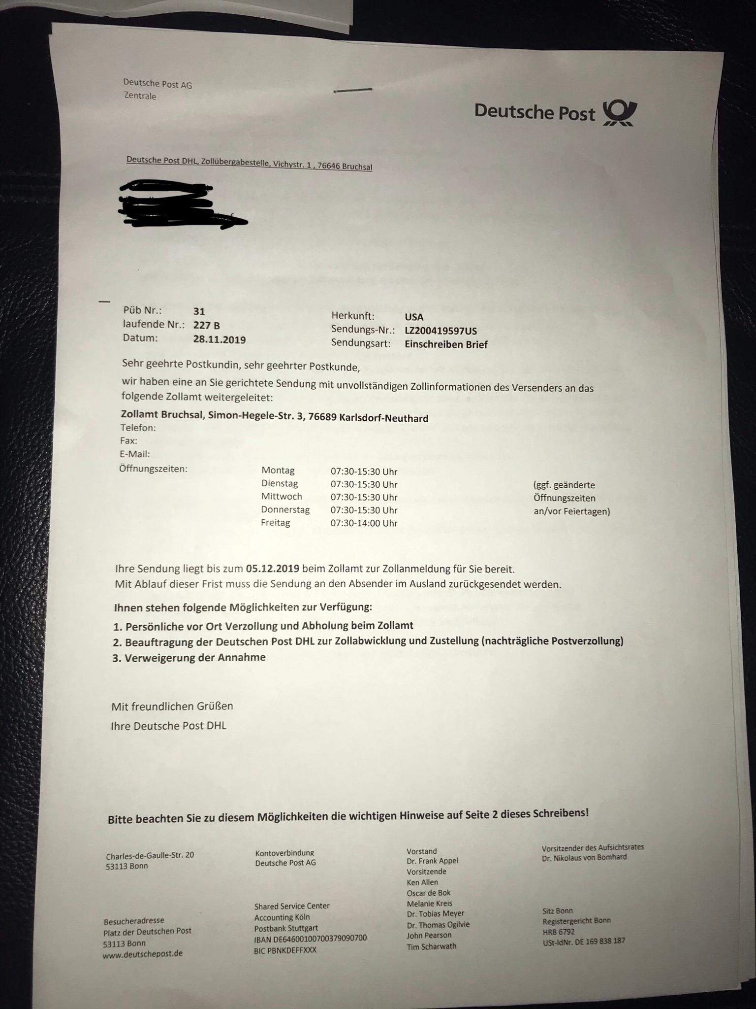 Markenzeichen vom Zoll abgefangen - Soll ich die Sendung verweigern ...