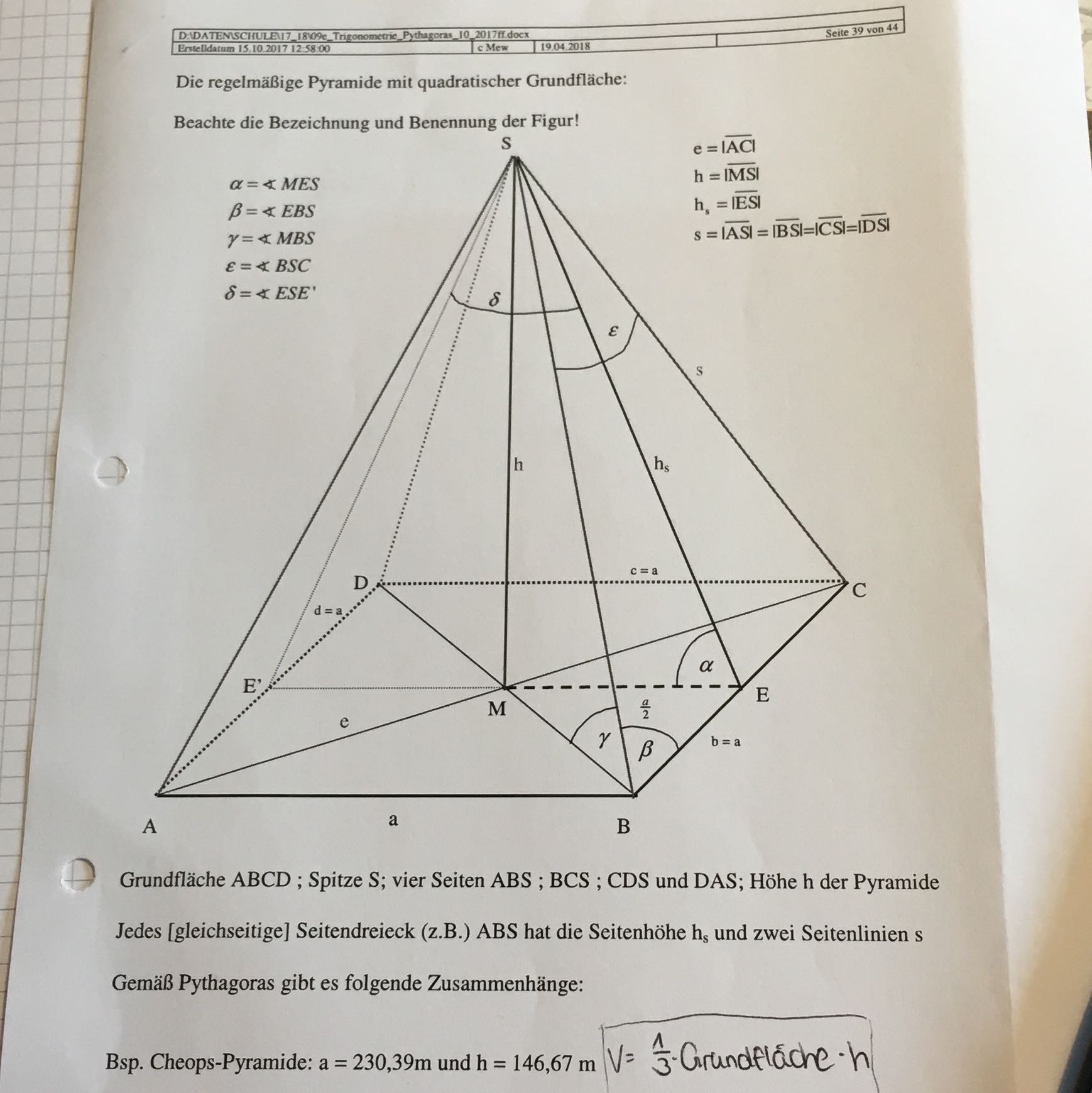 Mathe - Pyramide berechnen? (Schule, Mathematik)