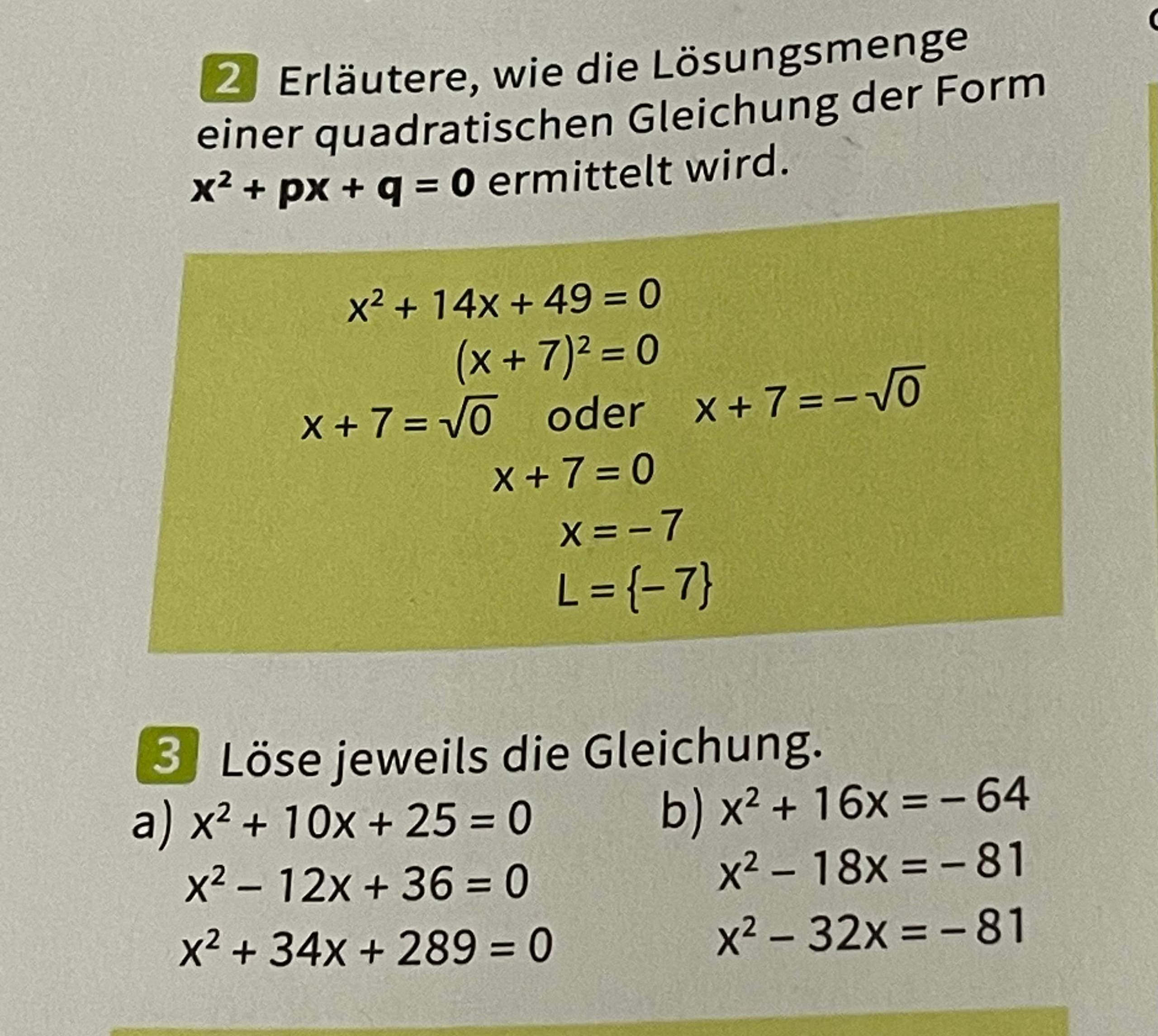 Mathe- quadratische Gleichungen mit der Form x^2+px+q=0? (Schule