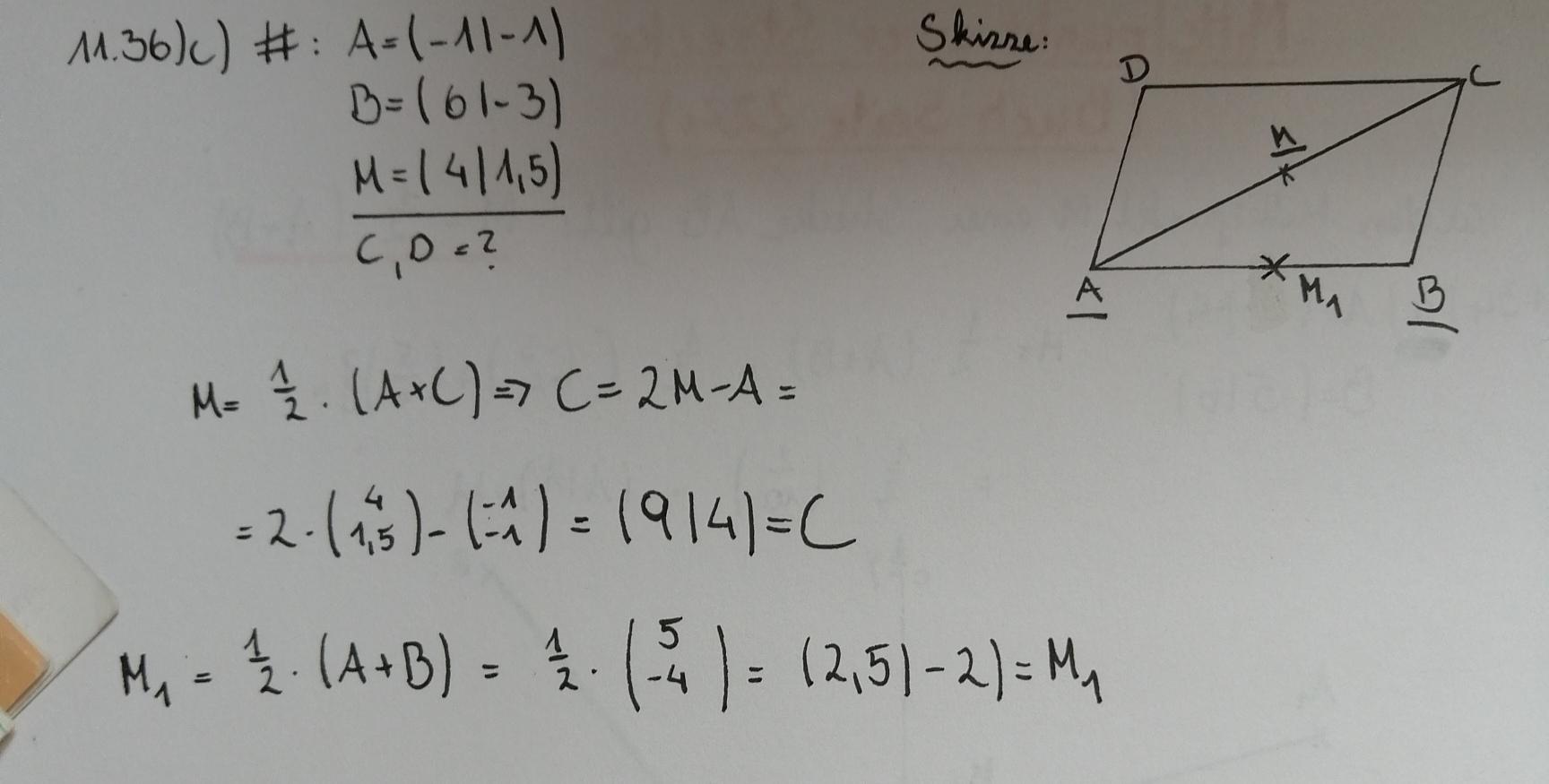 Mathe Mittelpunkt eines Vektors Aufgabe? (Schule, Mathematik, Hausaufgaben)