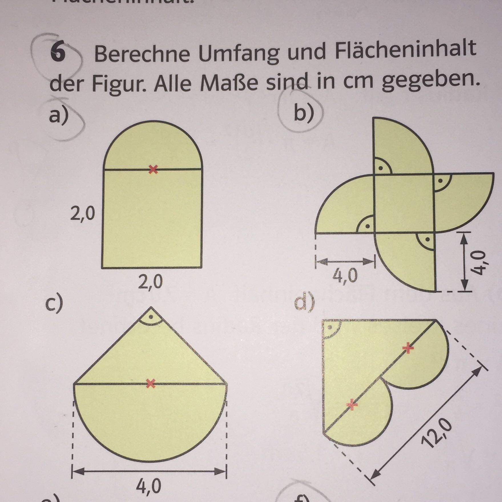 Matheaufgabe, Umfang und Flächeninhalt einer Figur? (Schule, Mathematik ...