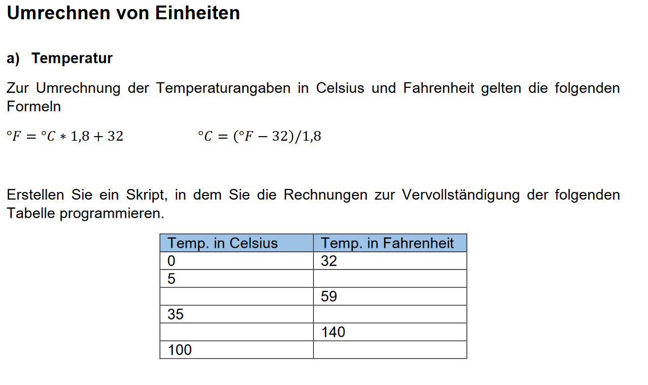 Matlab Umrechnungen Temeratur Und Farenheit Computer