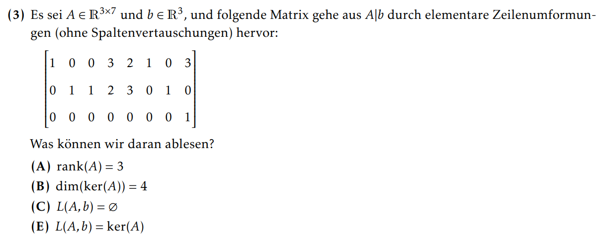 Matrizen, multiple choice Frage? (Algebra, lineare Algebra, Matrix)