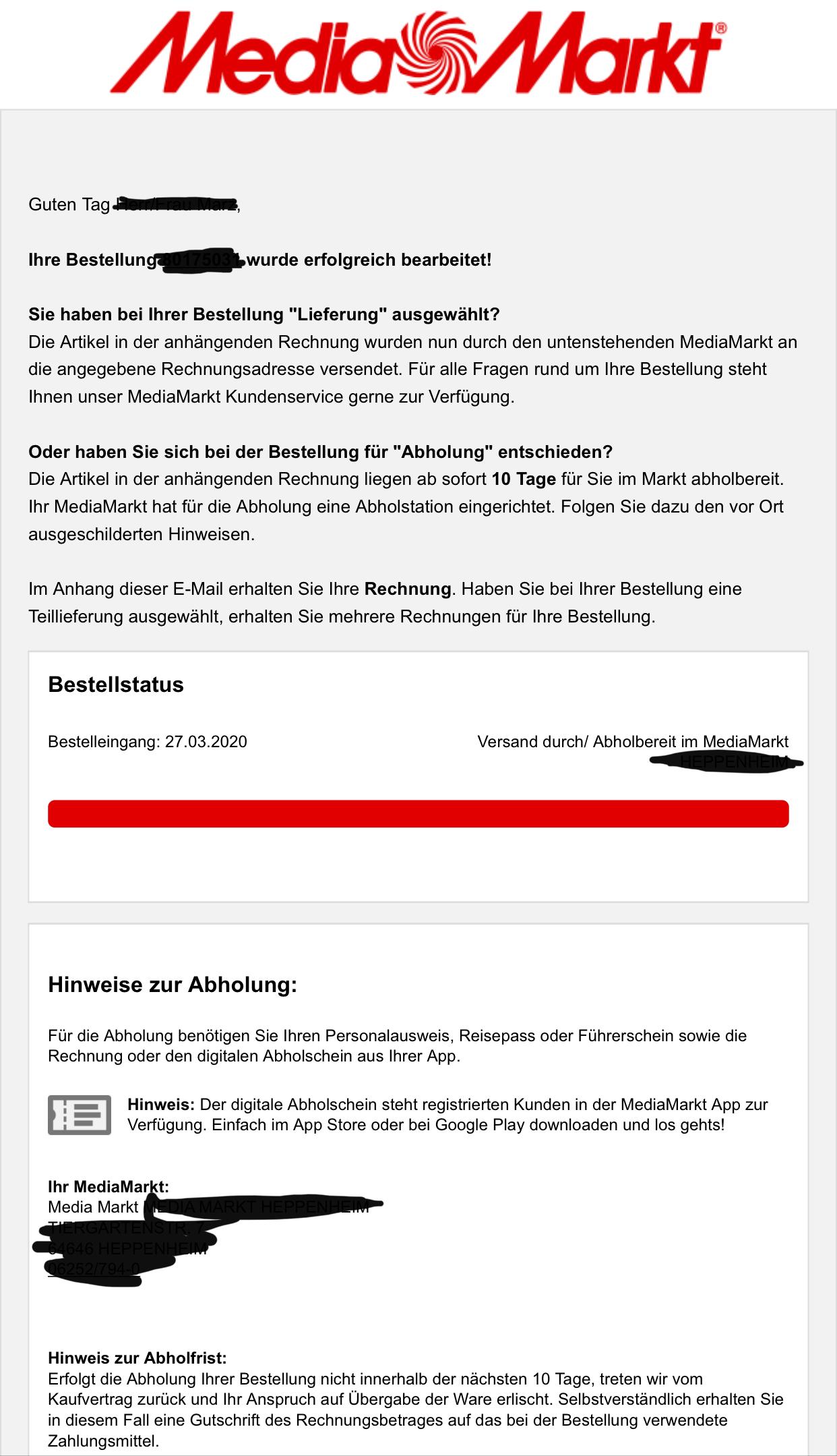 Mediamarkt Kein Link Zur Sendungsverfolgung Versand Media Markt