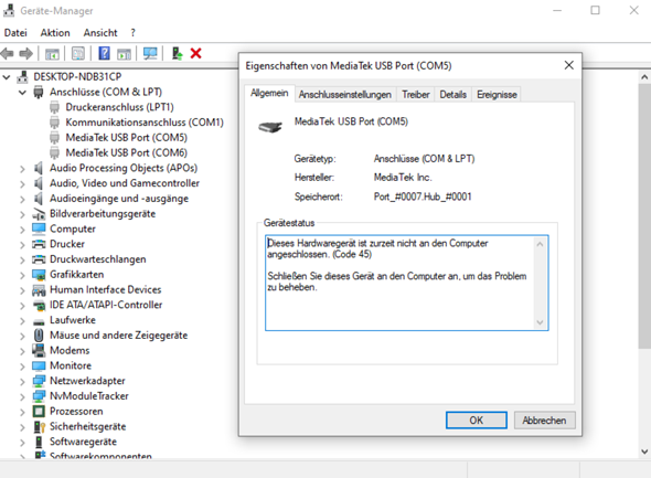 Usbcom5 Module MediaTek USB Port (COM5) trennt sich sofort wieder? (Windows, Windows ...