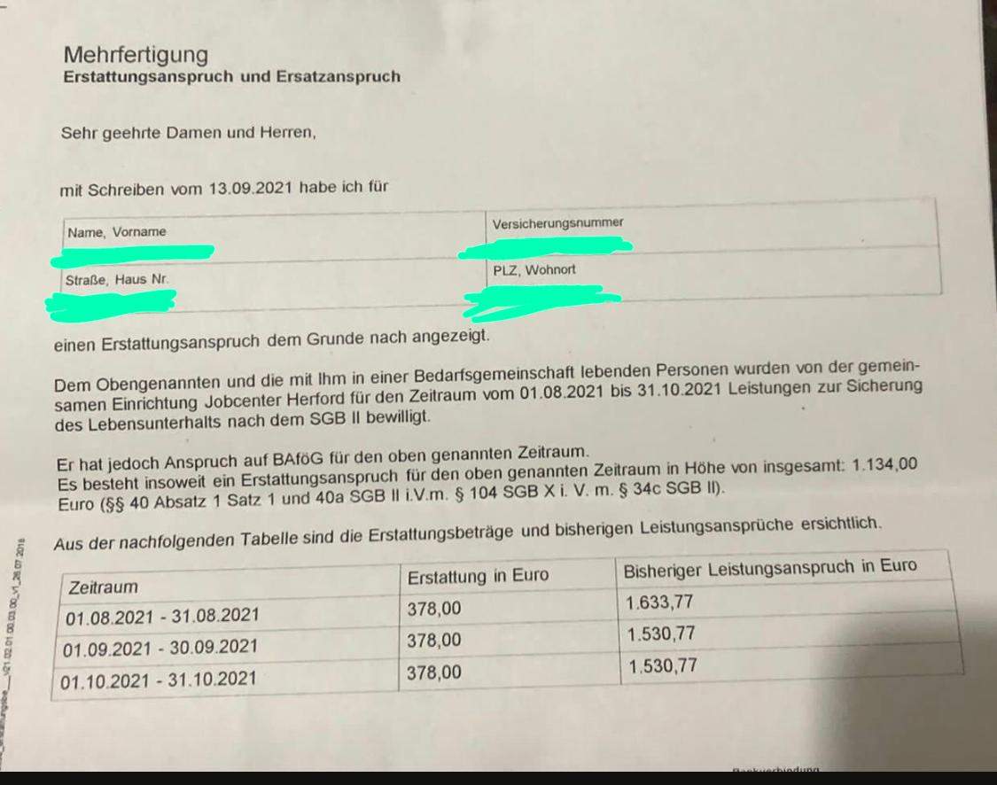 öffentlich Rechtlicher Erstattungsanspruch Schema Mehrfertigung Erstattungsanspruch? Hartz 4? (Hartz IV, JOBCENTER HARTZ4)