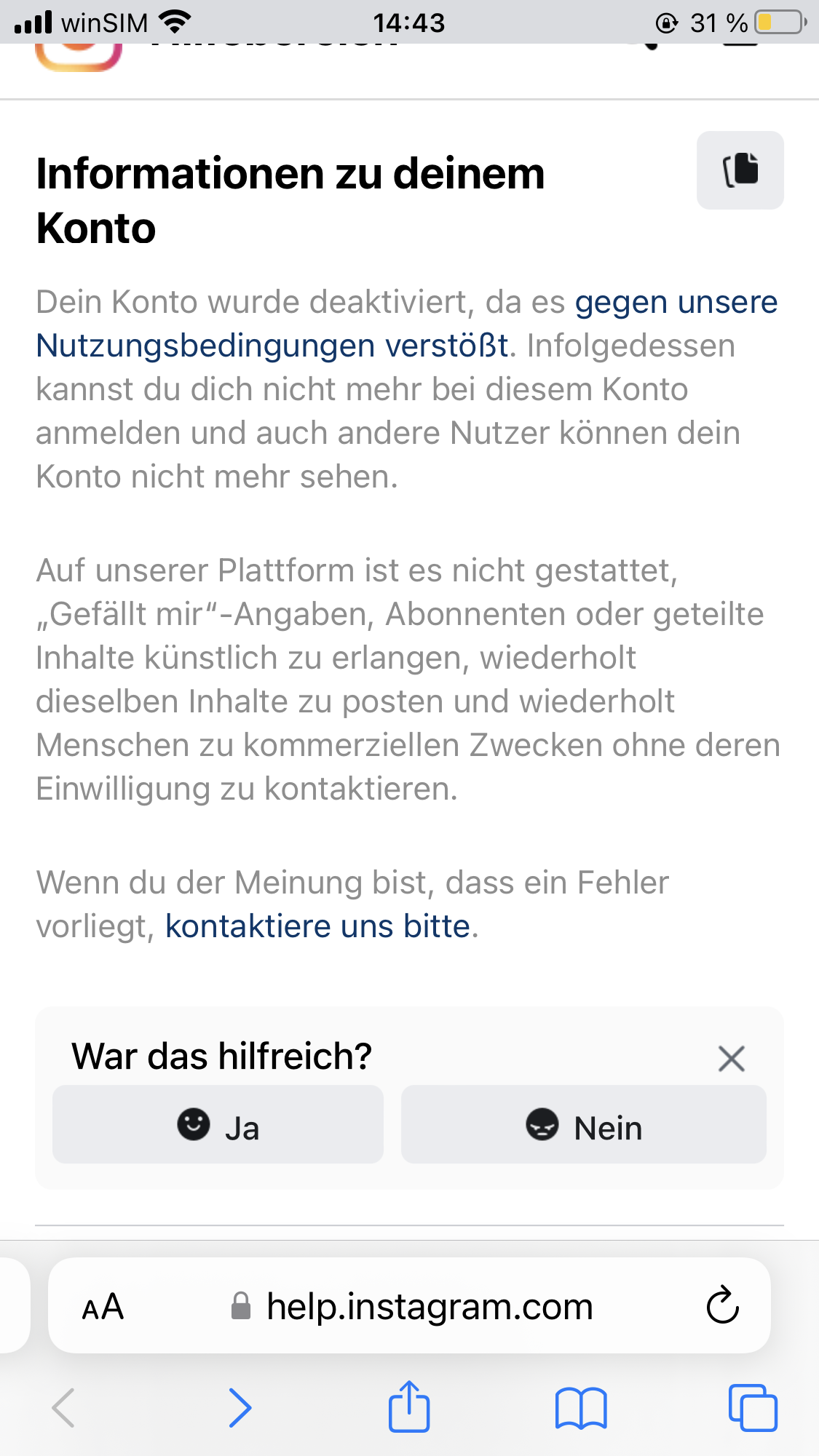 Mein Instagram Konto Wurde Gesperrt Bzw. Deaktiviert. Kann Jemand Genau ...