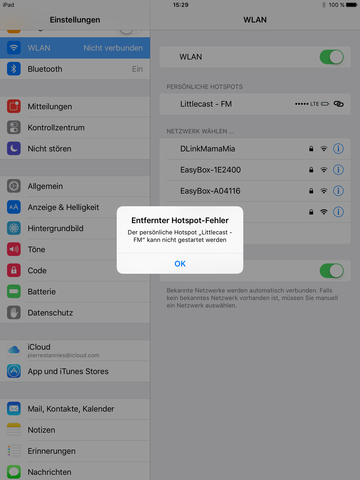 Entfernter Hotspot Fehler bei Druck auf 'Littlecast-FM' - (Computer, Technik, Apple)