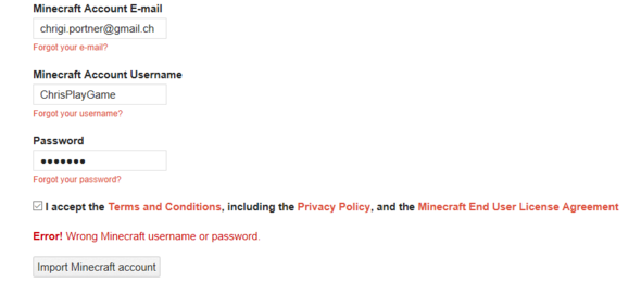 Was muss ich tun damit es klapt, das Passwort und der username ist richtig. - (Passwort, minecraft-account)