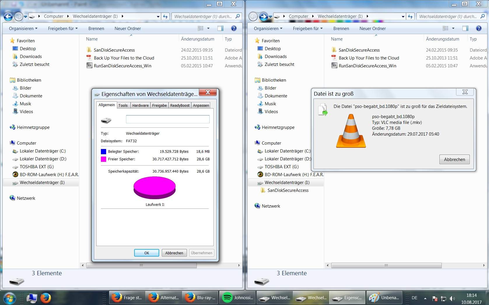 Mein USB-Stick sagt, die Datei sei zu groß, obwohl genug Speicherplatz