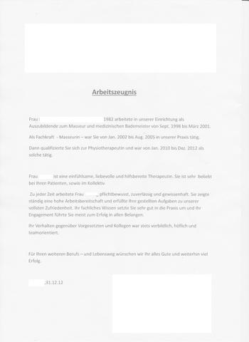 Physiotherapie - (Arbeitszeugnis, Arbeitszeugnis 1)