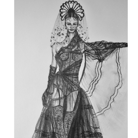 Aktuelle Zeichnung.
Haute Couture Fashion-Show von Jean Paul Gaultier. - (Mode, Universität, Kunst)