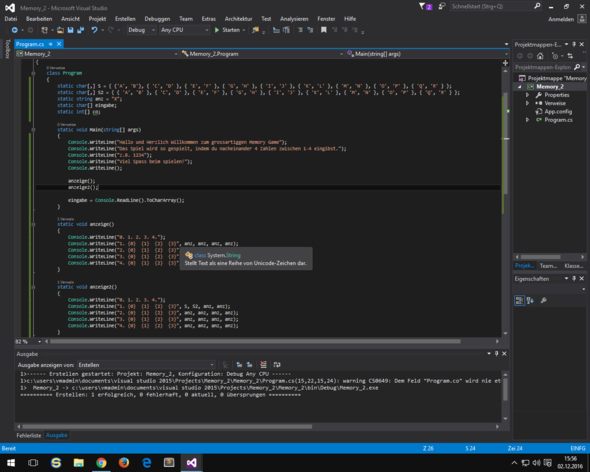Memory Game In C Als Konsolenanwendung Programmieren Informatik