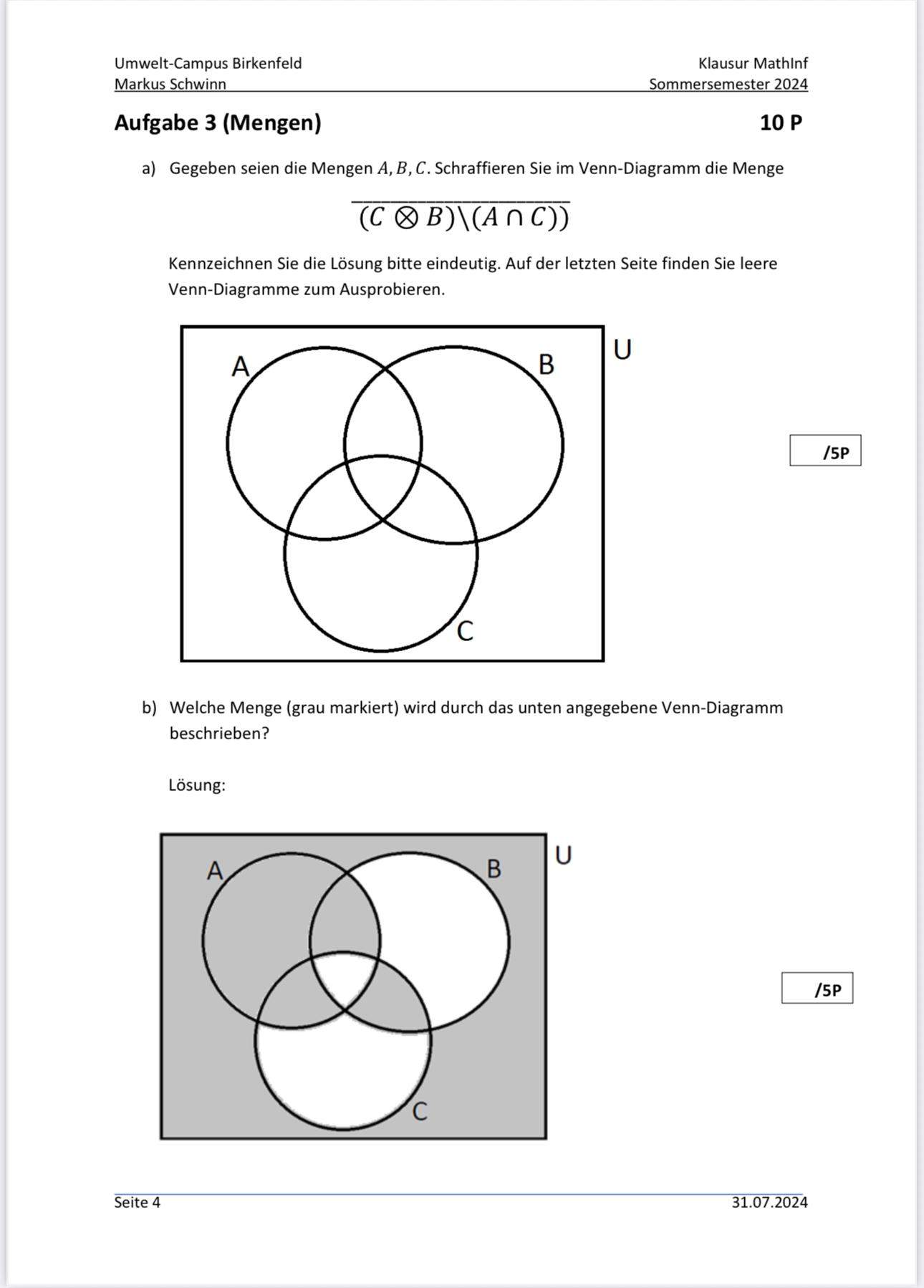 Mengen mit Komplement? (rechnen, Formel, Mathematiker)