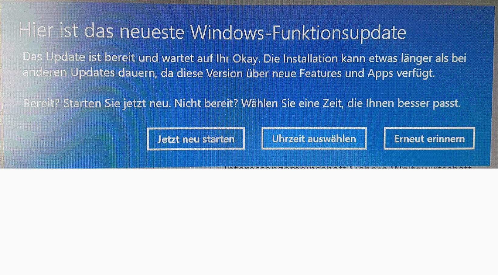 Merkwurdige Grosse Updatemeldung Von Windows 10 Computer Pc Update
