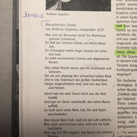 Das Gedicht
Zeitalter: Barock - (Schule, Deutsch, Tod)