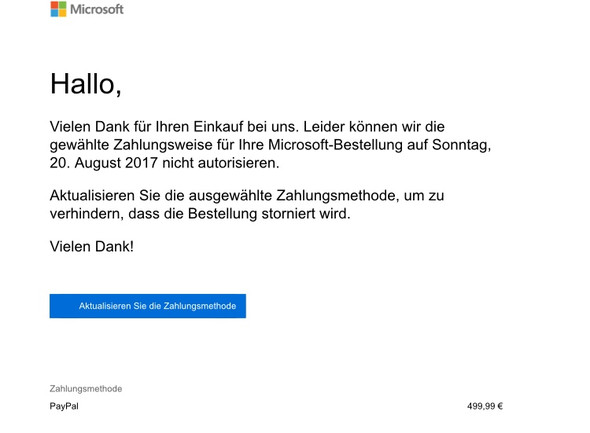 Email zur Autorisierungsproblem - (Windows, Microsoft, PayPal)