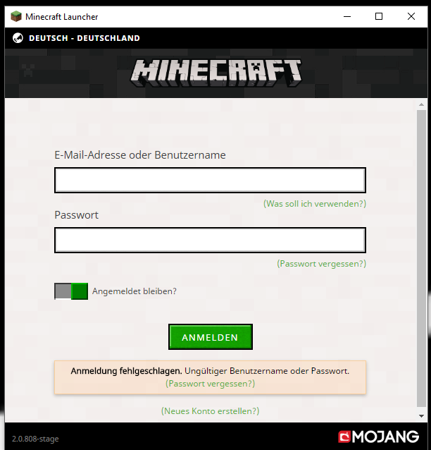 MINECRAFT anmelden geht nicht = Anmeldung fehlgeschlagen ...