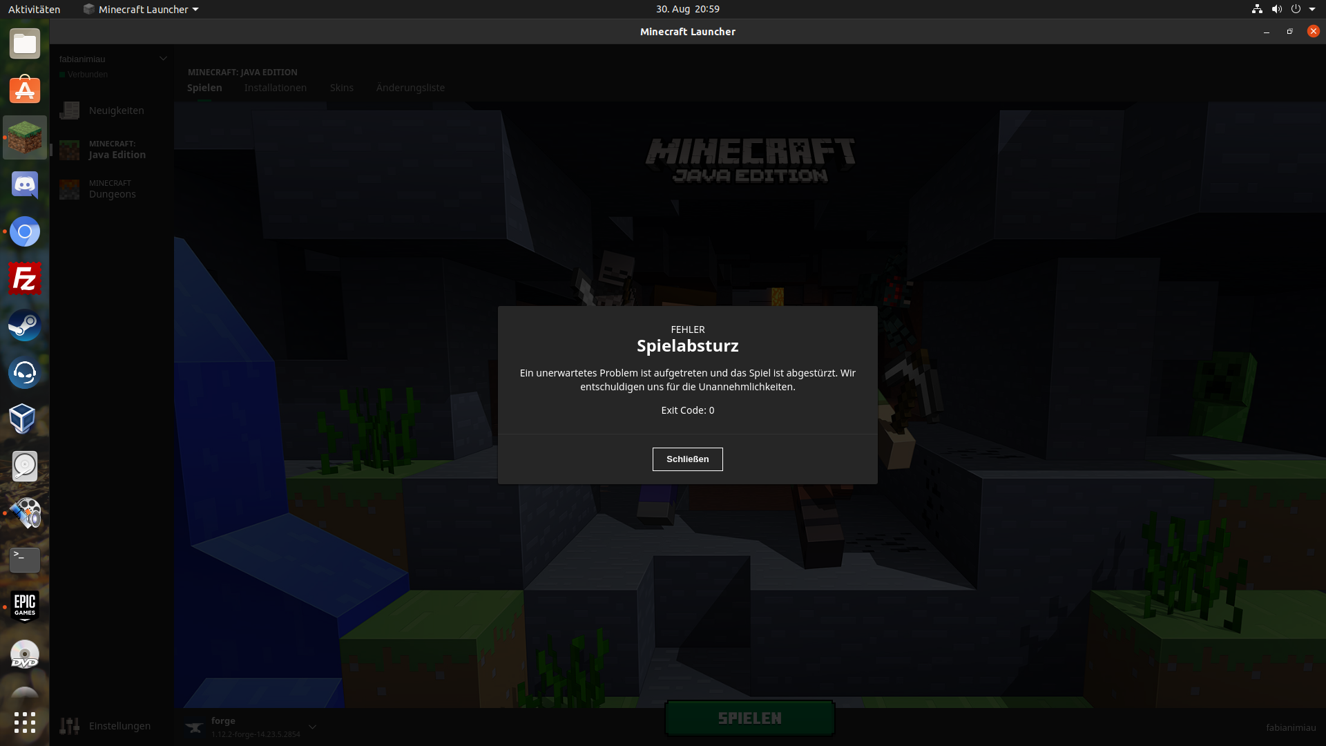 Minecraft Forge 1.12.2 Stürzt beim start direkt ab ...