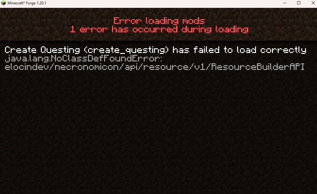Forge Fail Minecraft Forge 1.20.1 Create Questing failed to load correctly ...