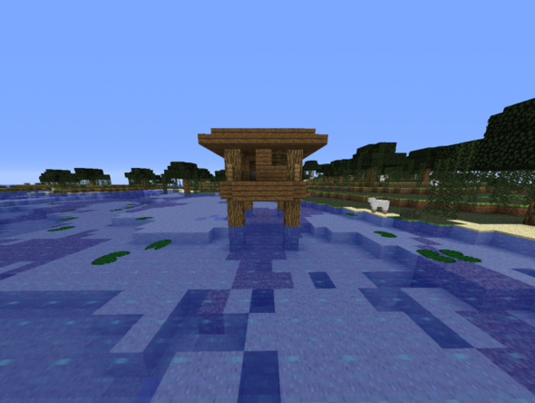 Hier eine Sumpfhütte im Wasser. - (PC, Spiele, Minecraft)